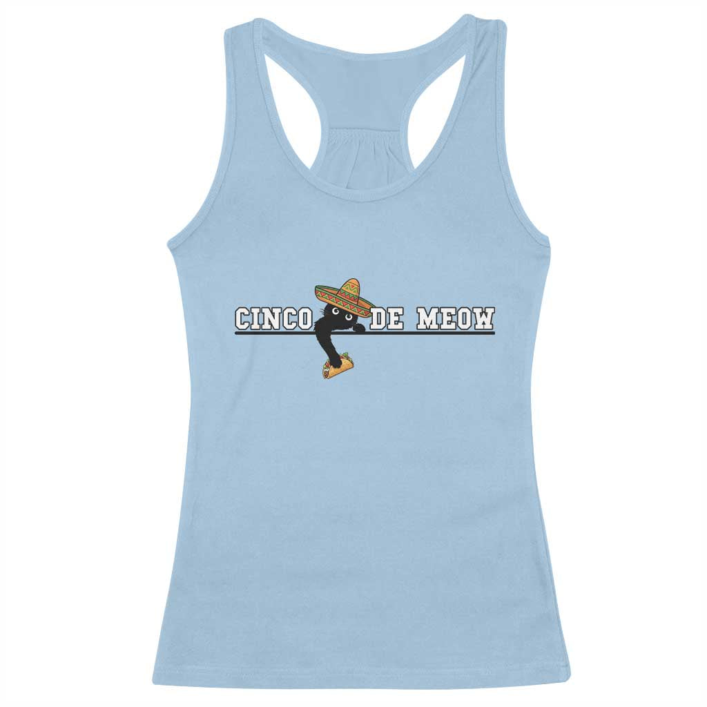 Funny Cinco De Meow Racerback Tank Top Cute Black Cat Eating Taco TS12 Light Blue Print Your Wear
