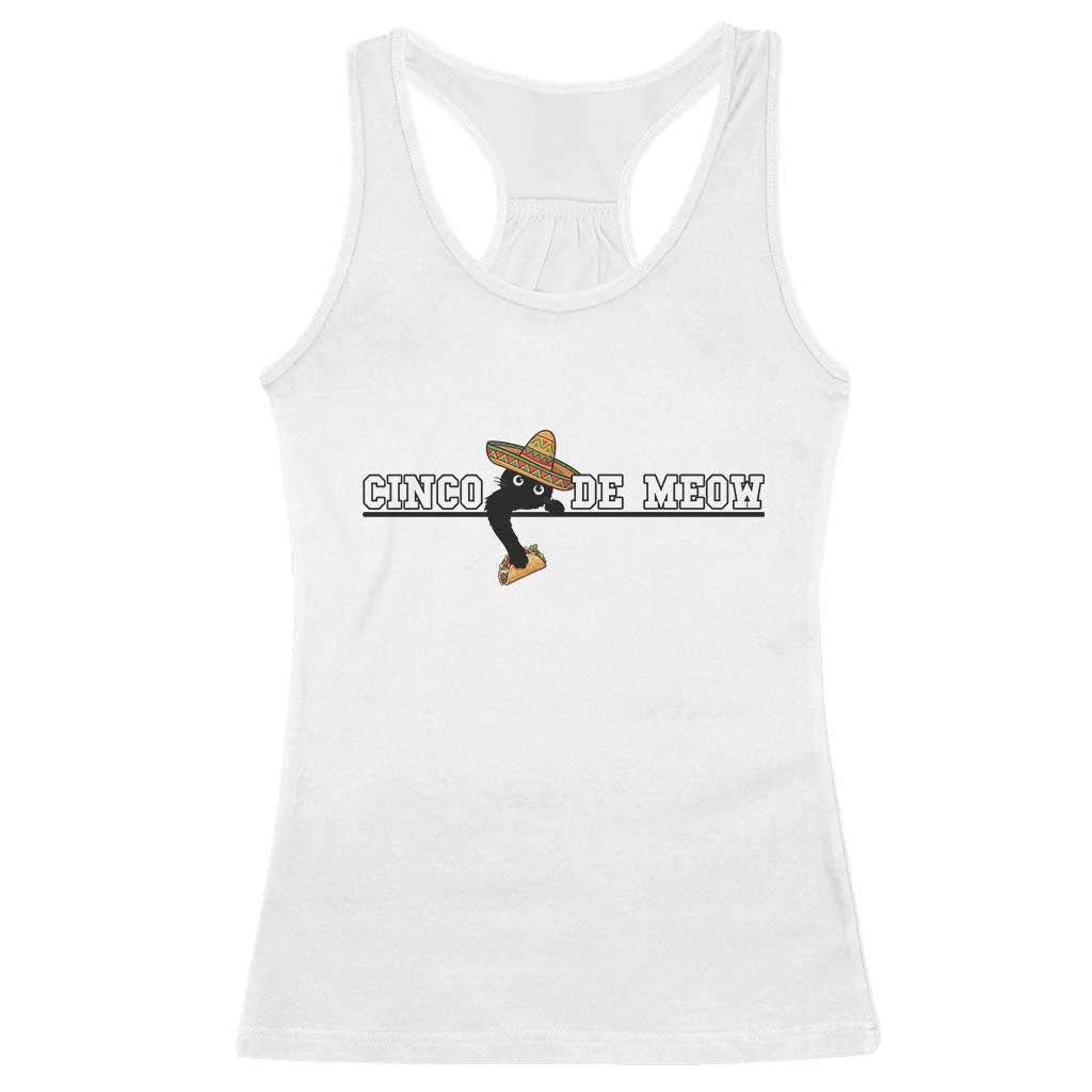 Funny Cinco De Meow Racerback Tank Top Cute Black Cat Eating Taco TS12 White Print Your Wear