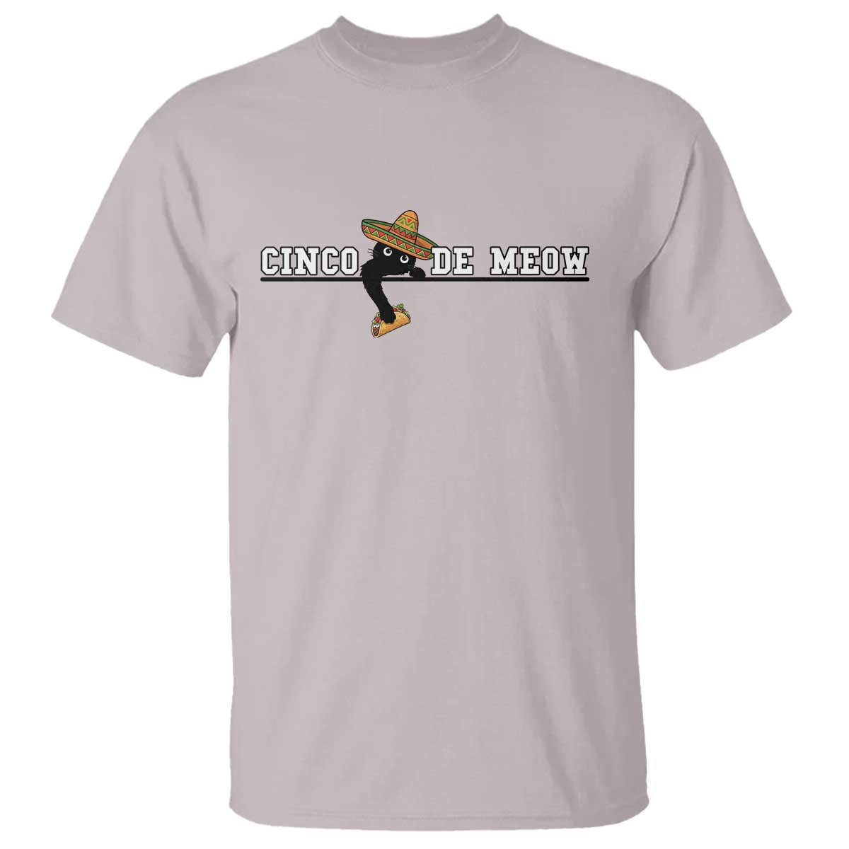 Funny Cinco De Meow T Shirt Cute Black Cat Eating Taco TS12 Ice Gray Print Your Wear