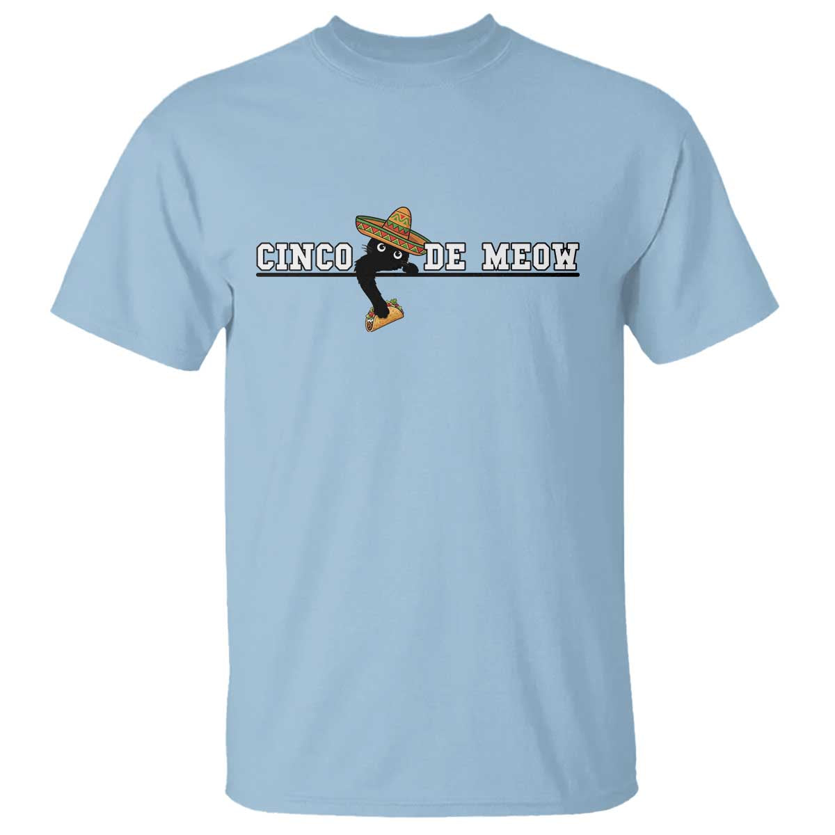 Funny Cinco De Meow T Shirt Cute Black Cat Eating Taco TS12 Light Blue Print Your Wear