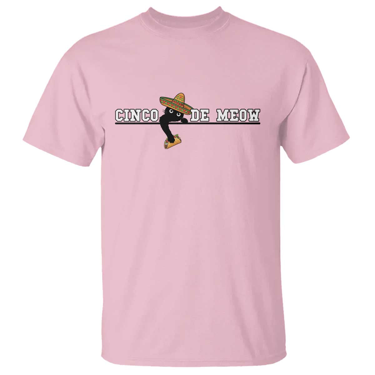 Funny Cinco De Meow T Shirt Cute Black Cat Eating Taco TS12 Light Pink Print Your Wear