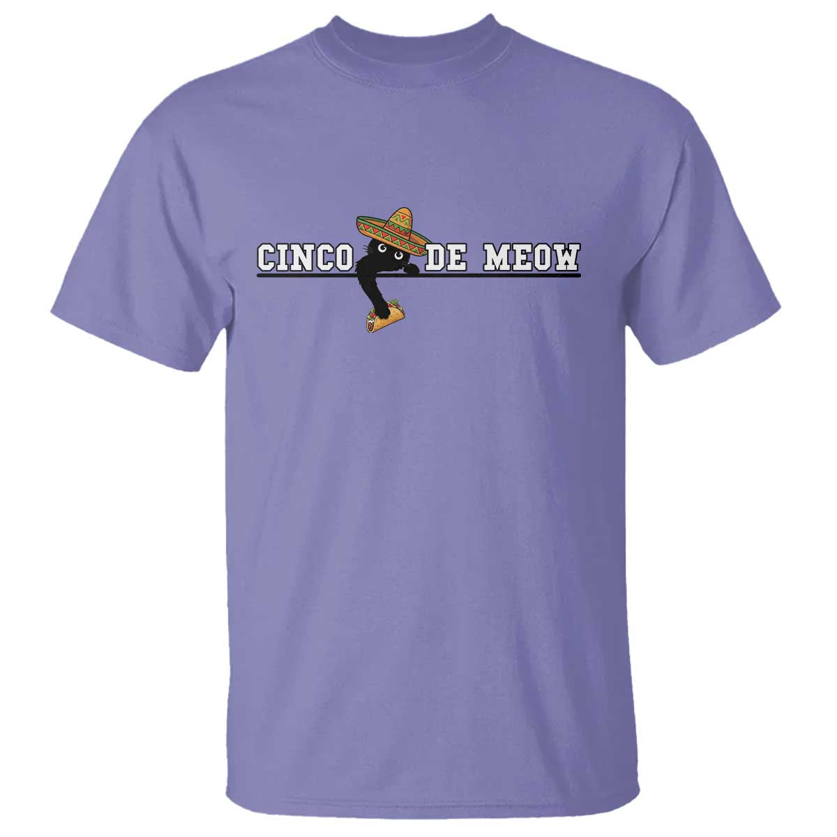 Funny Cinco De Meow T Shirt Cute Black Cat Eating Taco TS12 Violet Print Your Wear