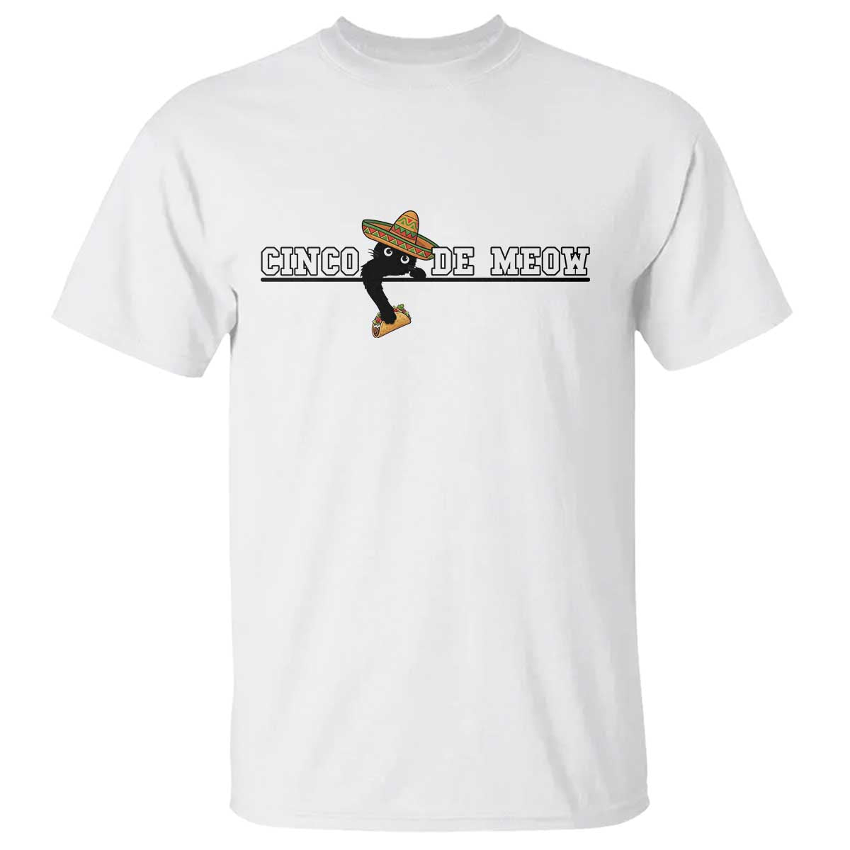 Funny Cinco De Meow T Shirt Cute Black Cat Eating Taco TS12 White Print Your Wear
