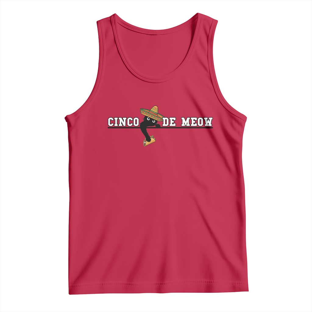 Funny Cinco De Meow Tank Top Cute Black Cat Eating Taco TS12 Red Print Your Wear