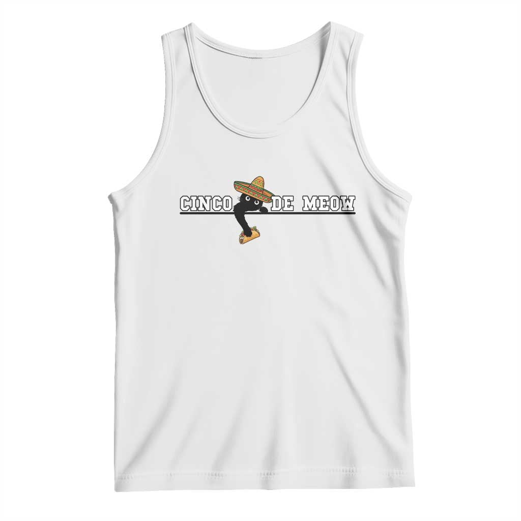 Funny Cinco De Meow Tank Top Cute Black Cat Eating Taco TS12 White Print Your Wear