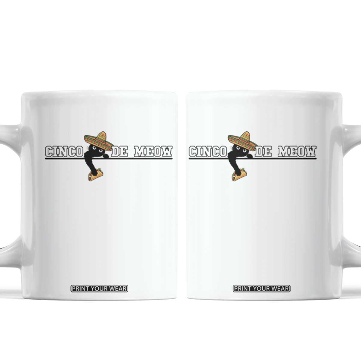 Funny Cinco De Meow Coffee Mug Cute Black Cat Eating Taco TS12 White Print Your Wear