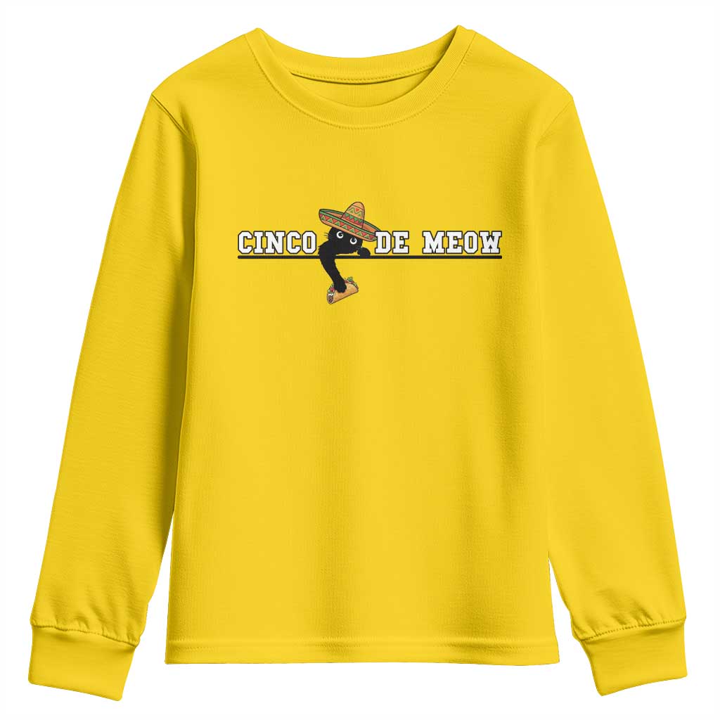 Funny Cinco De Meow Youth Sweatshirt Cute Black Cat Eating Taco TS12 Daisy Print Your Wear