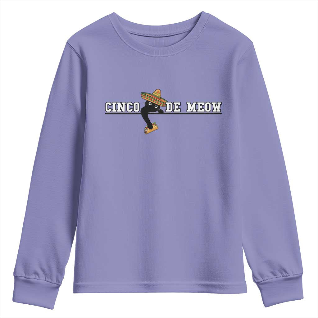 Funny Cinco De Meow Youth Sweatshirt Cute Black Cat Eating Taco TS12 Violet Print Your Wear