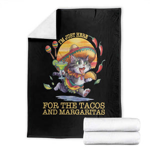 Funny Cinco De Mayo Cat Throw Blanket Just Here For The Tacos And Margaritas TS12 Black Print Your Wear