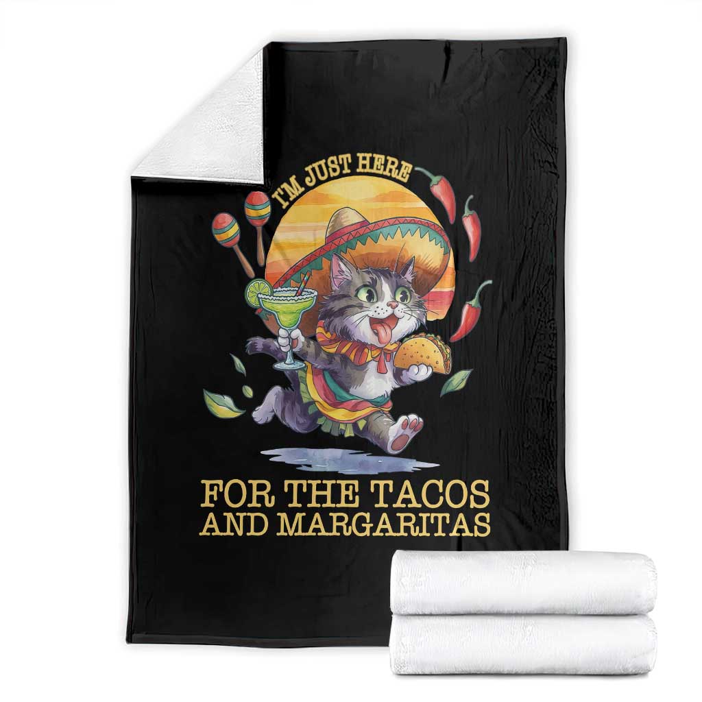 Funny Cinco De Mayo Cat Throw Blanket Just Here For The Tacos And Margaritas TS12 Black Print Your Wear