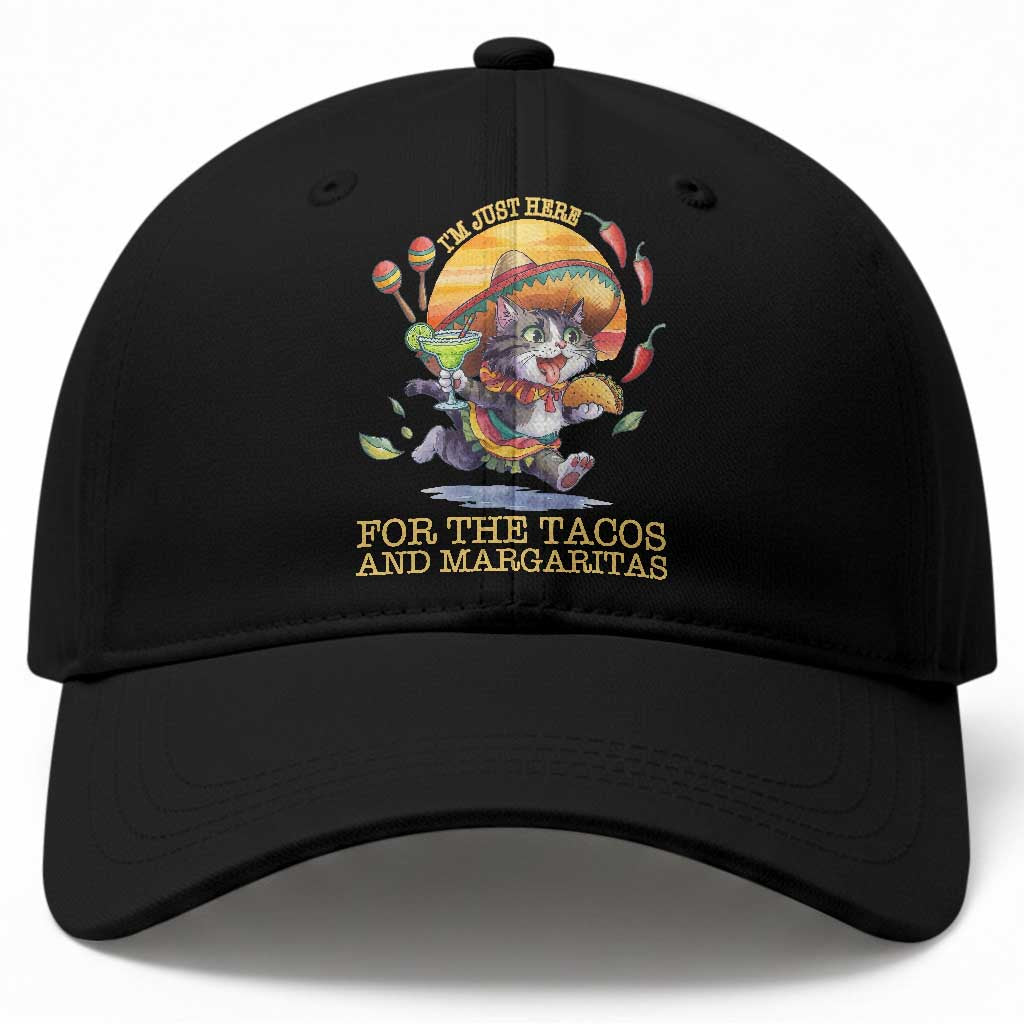 Funny Cinco De Mayo Cat Baseball Cap Just Here For The Tacos And Margaritas TS12 Print Your Wear
