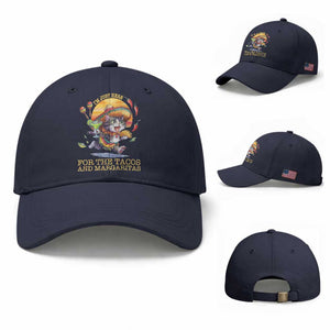 Funny Cinco De Mayo Cat Baseball Cap Just Here For The Tacos And Margaritas TS12 Baseball Cap Universal Fit Navy Print Your Wear