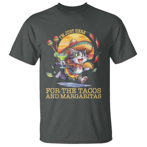 Funny Cinco De Mayo Cat T Shirt Just Here For The Tacos And Margaritas TS12 Dark Heather Print Your Wear