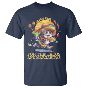 Funny Cinco De Mayo Cat T Shirt Just Here For The Tacos And Margaritas TS12 Navy Print Your Wear