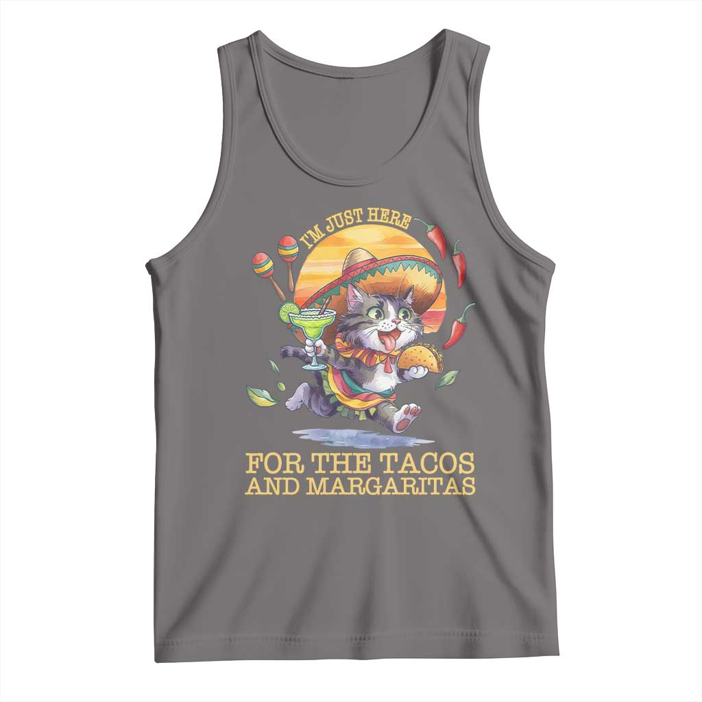 Funny Cinco De Mayo Cat Tank Top Just Here For The Tacos And Margaritas TS12 Deep Heather Print Your Wear