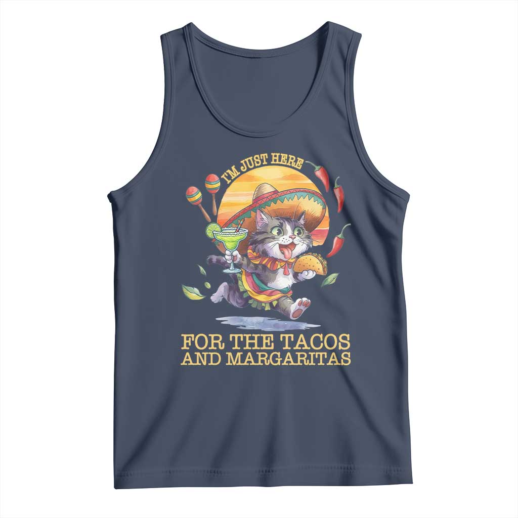 Funny Cinco De Mayo Cat Tank Top Just Here For The Tacos And Margaritas TS12 Navy Print Your Wear
