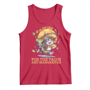 Funny Cinco De Mayo Cat Tank Top Just Here For The Tacos And Margaritas TS12 Red Print Your Wear