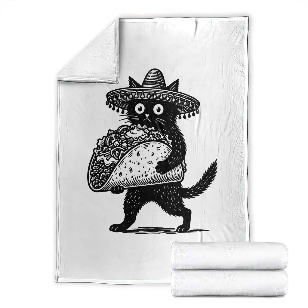 Funny Cinco De Mayo Black Cat With Taco Throw Blanket Mexican Food Gift TS12 White Print Your Wear