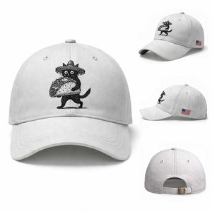Funny Cinco De Mayo Black Cat With Taco Baseball Cap Mexican Food Gift TS12 Baseball Cap Universal Fit White Print Your Wear