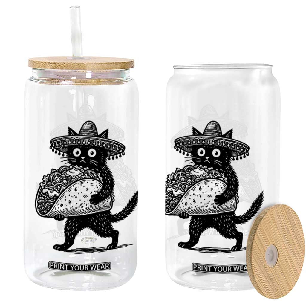 Funny Cinco De Mayo Black Cat With Taco Glass Can Mexican Food Gift TS12 Print Your Wear