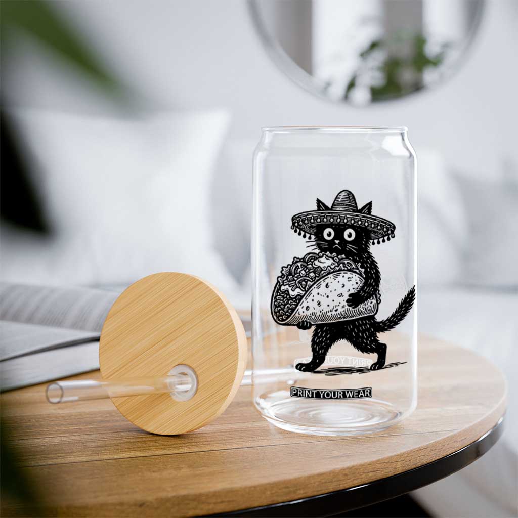 Funny Cinco De Mayo Black Cat With Taco Glass Can Mexican Food Gift TS12 Print Your Wear