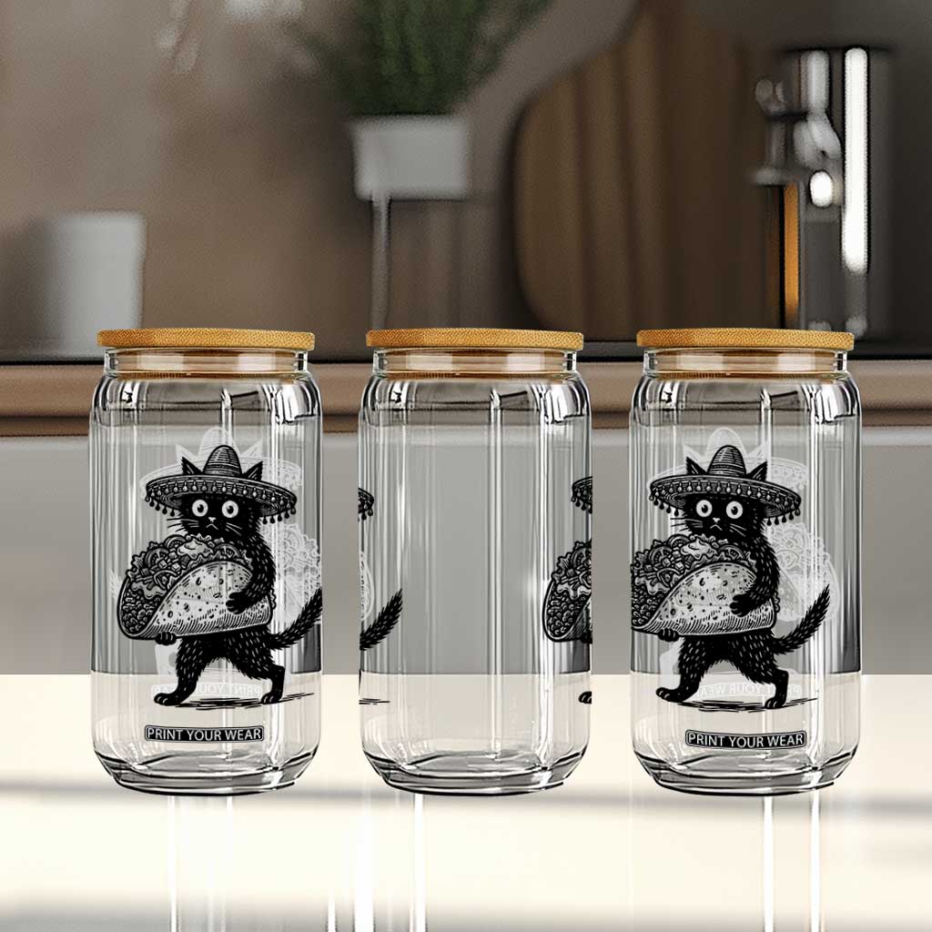 Funny Cinco De Mayo Black Cat With Taco Glass Can Mexican Food Gift TS12 Print Your Wear
