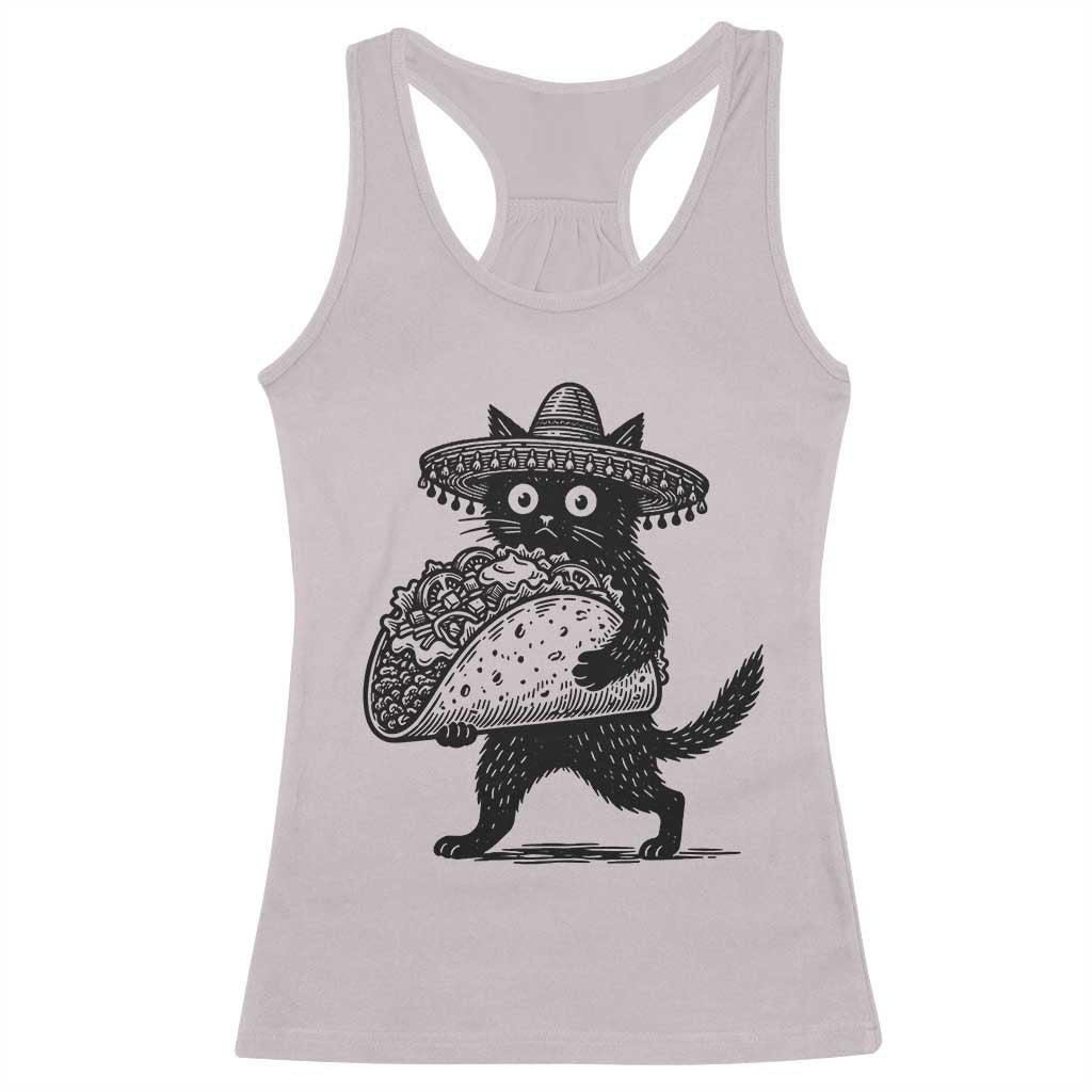 Funny Cinco De Mayo Black Cat With Taco Racerback Tank Top Mexican Food Gift TS12 Ice Gray Print Your Wear