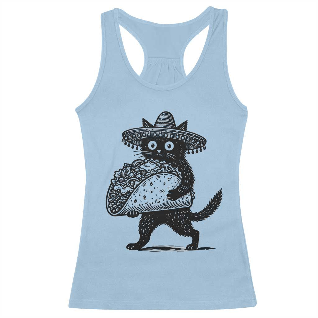 Funny Cinco De Mayo Black Cat With Taco Racerback Tank Top Mexican Food Gift TS12 Light Blue Print Your Wear