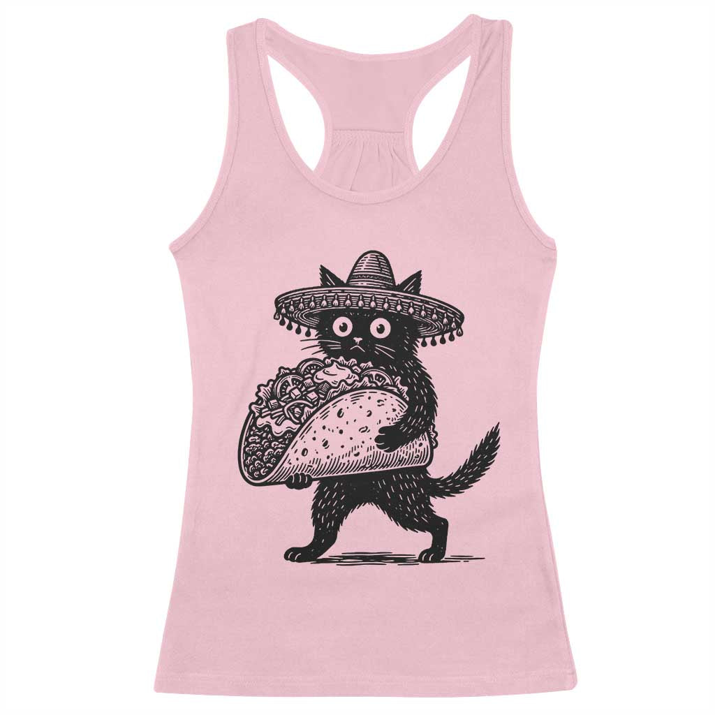 Funny Cinco De Mayo Black Cat With Taco Racerback Tank Top Mexican Food Gift TS12 Light Pink Print Your Wear