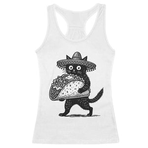 Funny Cinco De Mayo Black Cat With Taco Racerback Tank Top Mexican Food Gift TS12 White Print Your Wear