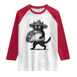 Funny Cinco De Mayo Black Cat With Taco Raglan Shirt Mexican Food Gift TS12 White Red Print Your Wear