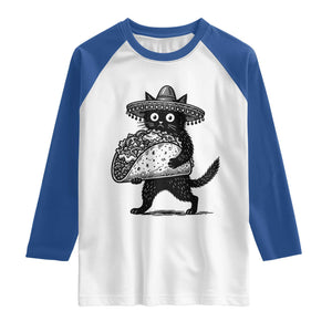 Funny Cinco De Mayo Black Cat With Taco Raglan Shirt Mexican Food Gift TS12 White Royal Print Your Wear