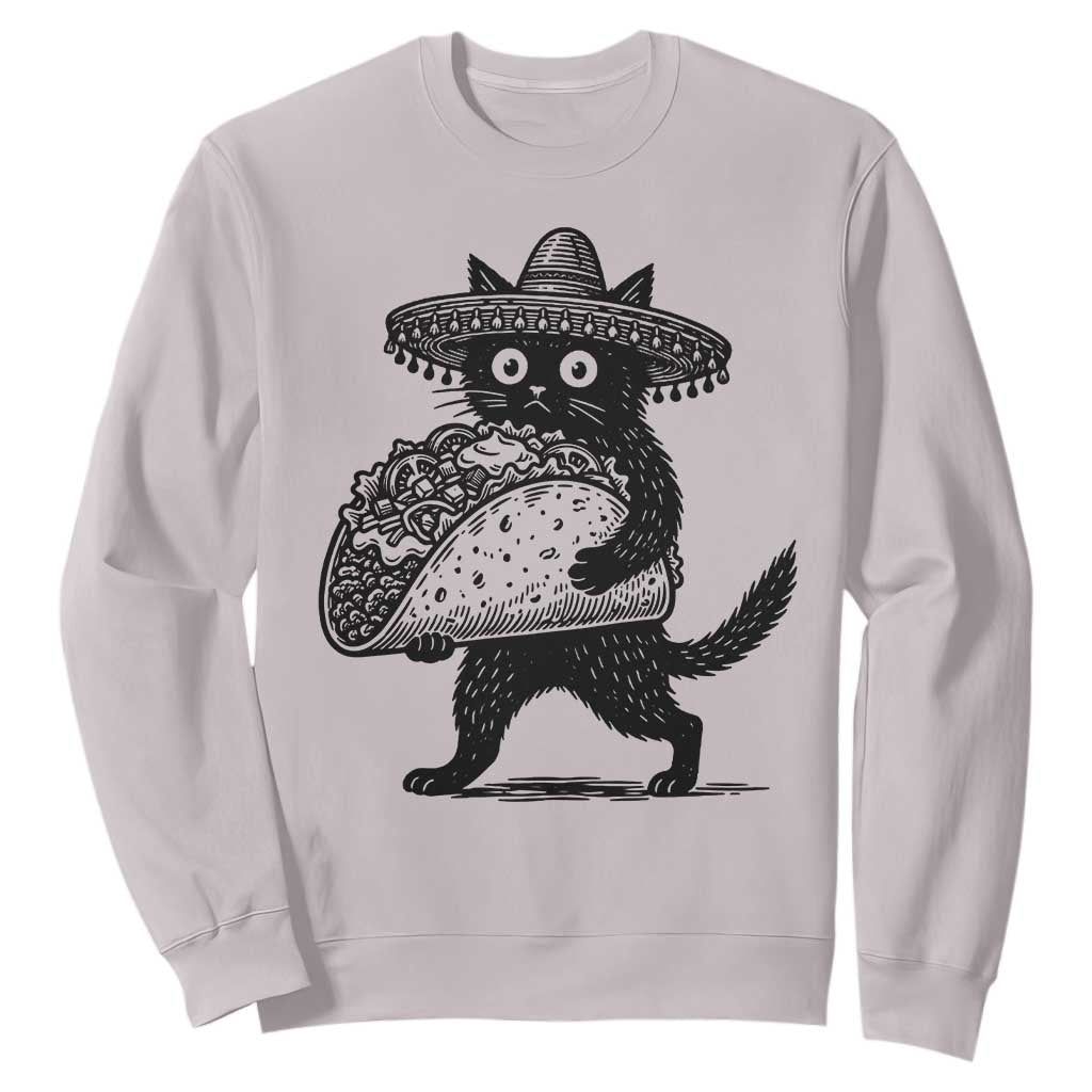 Funny Cinco De Mayo Black Cat With Taco Sweatshirt Mexican Food Gift TS12 Ice Gray Print Your Wear