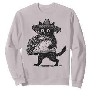 Funny Cinco De Mayo Black Cat With Taco Sweatshirt Mexican Food Gift TS12 Ice Gray Print Your Wear