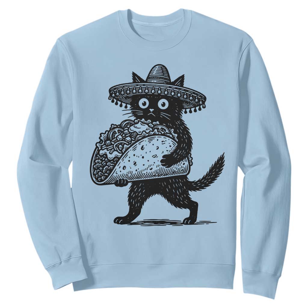 Funny Cinco De Mayo Black Cat With Taco Sweatshirt Mexican Food Gift TS12 Light Blue Print Your Wear