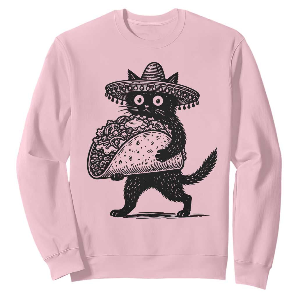Funny Cinco De Mayo Black Cat With Taco Sweatshirt Mexican Food Gift TS12 Light Pink Print Your Wear