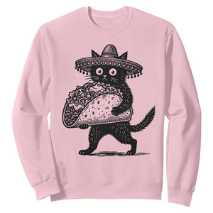 Funny Cinco De Mayo Black Cat With Taco Sweatshirt Mexican Food Gift TS12 Light Pink Print Your Wear