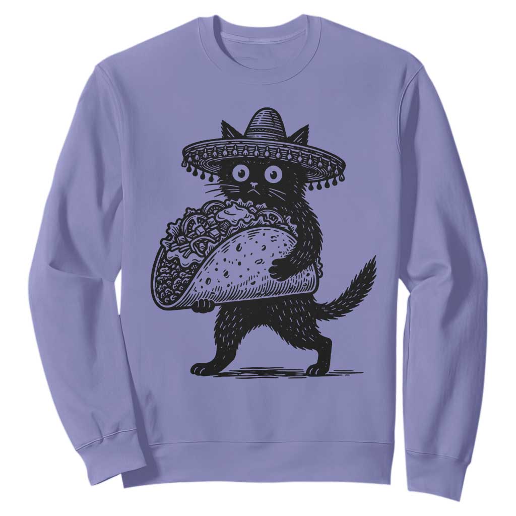Funny Cinco De Mayo Black Cat With Taco Sweatshirt Mexican Food Gift TS12 Violet Print Your Wear