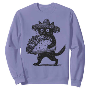 Funny Cinco De Mayo Black Cat With Taco Sweatshirt Mexican Food Gift TS12 Violet Print Your Wear