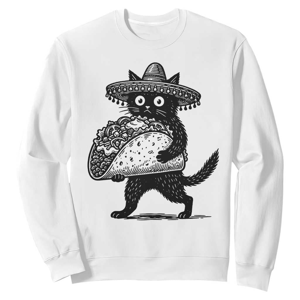 Funny Cinco De Mayo Black Cat With Taco Sweatshirt Mexican Food Gift TS12 White Print Your Wear