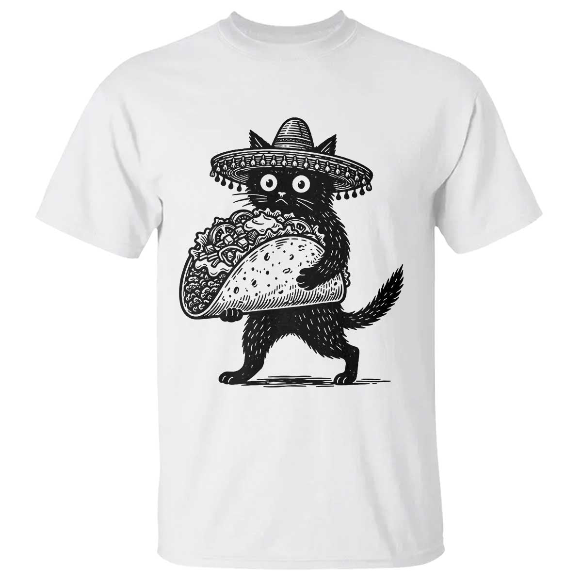 Funny Cinco De Mayo Black Cat With Taco T Shirt Mexican Food Gift TS12 White Print Your Wear