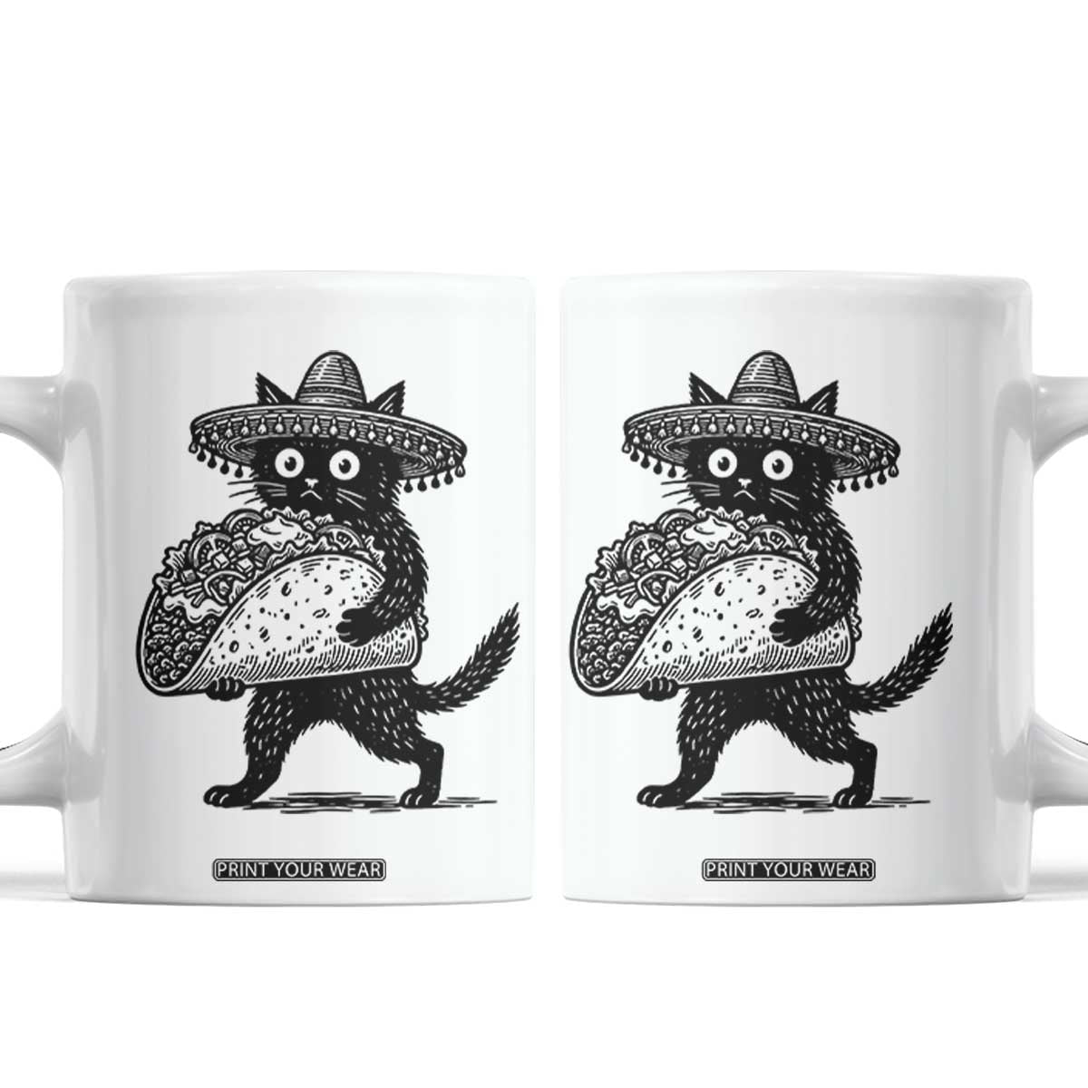 Funny Cinco De Mayo Black Cat With Taco Coffee Mug Mexican Food Gift TS12 White Print Your Wear