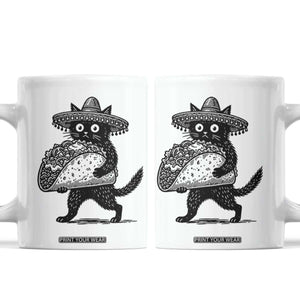 Funny Cinco De Mayo Black Cat With Taco Coffee Mug Mexican Food Gift TS12 White Print Your Wear