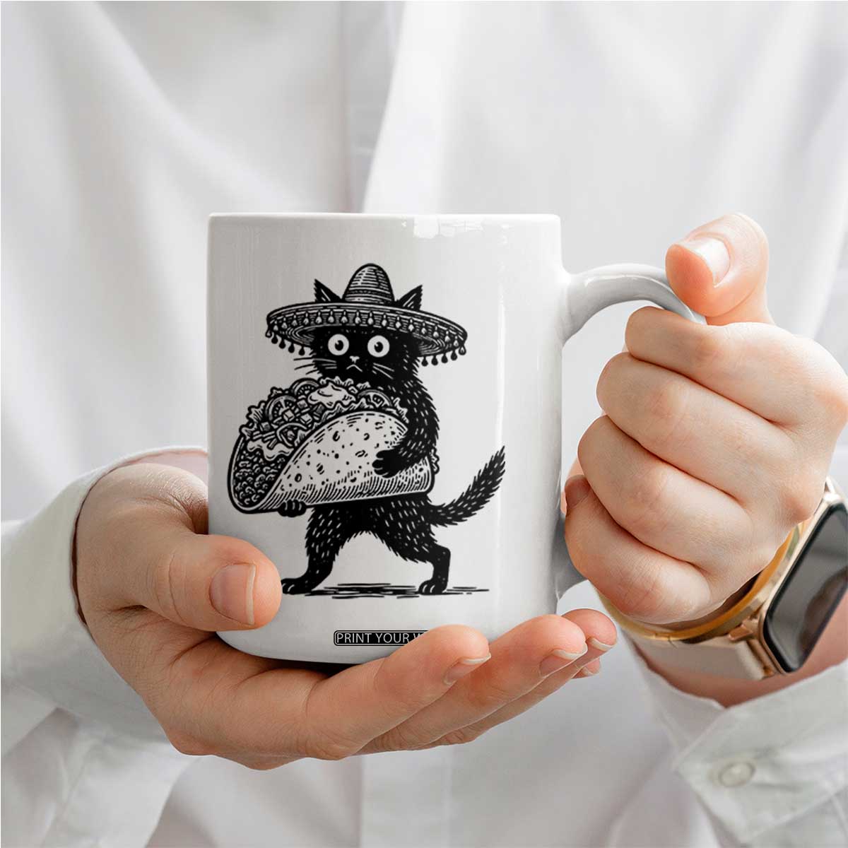 Funny Cinco De Mayo Black Cat With Taco Coffee Mug Mexican Food Gift TS12 Print Your Wear