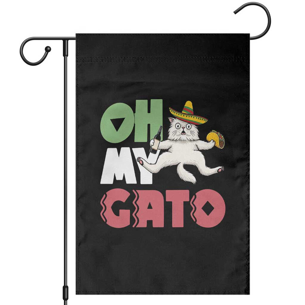 Funny Cinco De Mayo Drunk Cat Garden Flag Oh My Gato TS12 Black Print Your Wear
