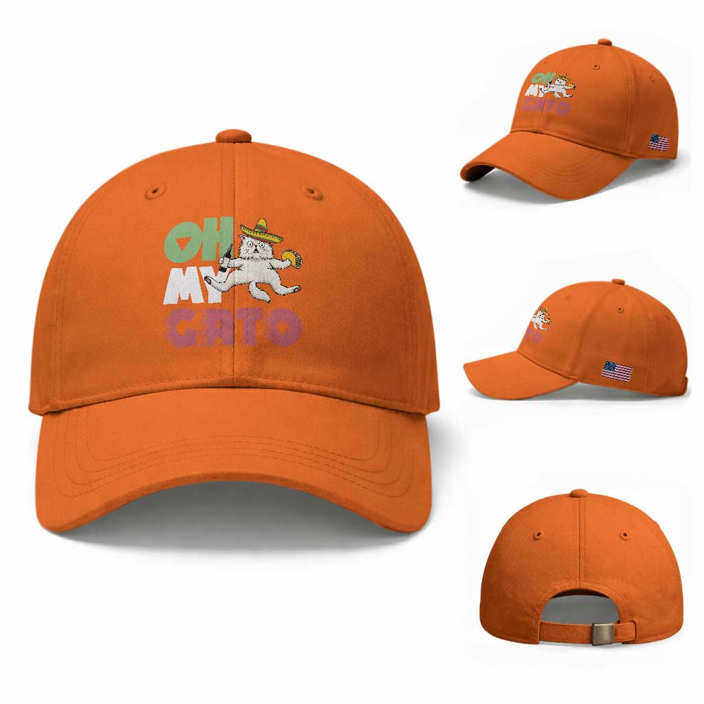 Funny Cinco De Mayo Drunk Cat Baseball Cap Oh My Gato TS12 Baseball Cap Universal Fit Orange Print Your Wear