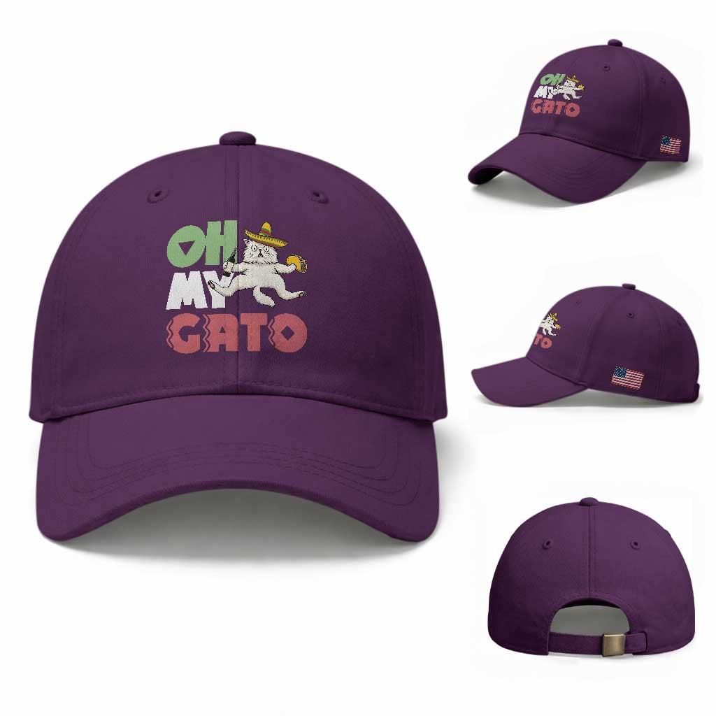 Funny Cinco De Mayo Drunk Cat Baseball Cap Oh My Gato TS12 Baseball Cap Universal Fit Purple Print Your Wear