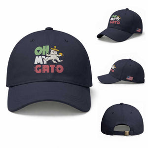 Funny Cinco De Mayo Drunk Cat Baseball Cap Oh My Gato TS12 Baseball Cap Universal Fit Navy Print Your Wear