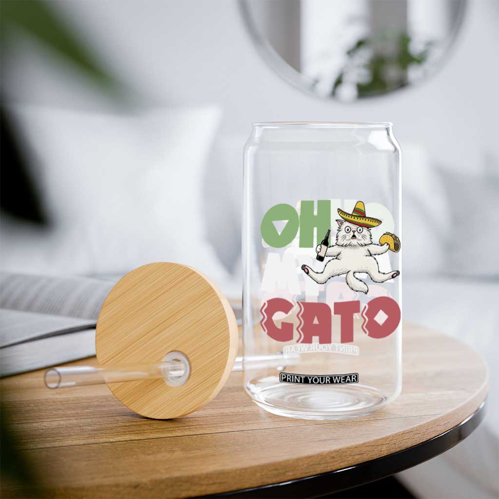 Funny Cinco De Mayo Drunk Cat Glass Can Oh My Gato TS12 Print Your Wear