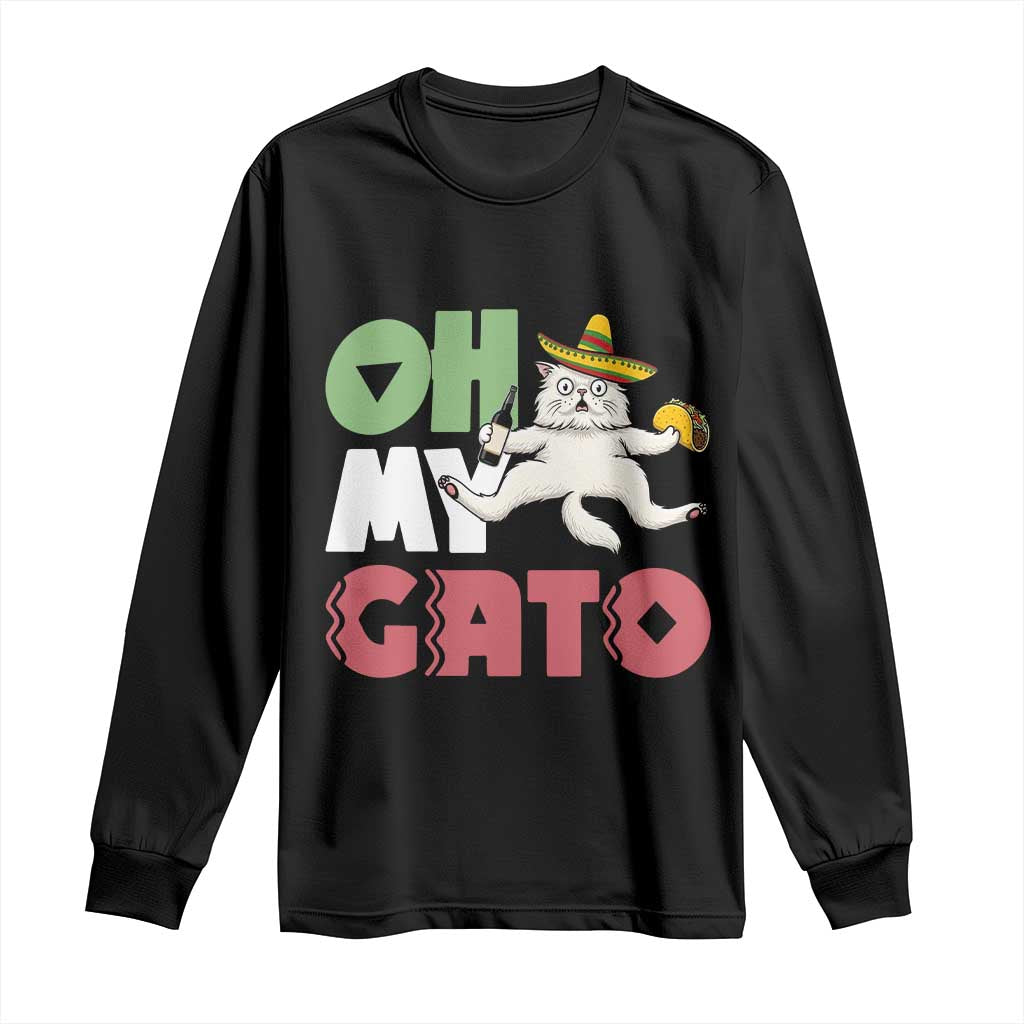 Funny Cinco De Mayo Drunk Cat Long Sleeve Shirt Oh My Gato TS12 Black Print Your Wear